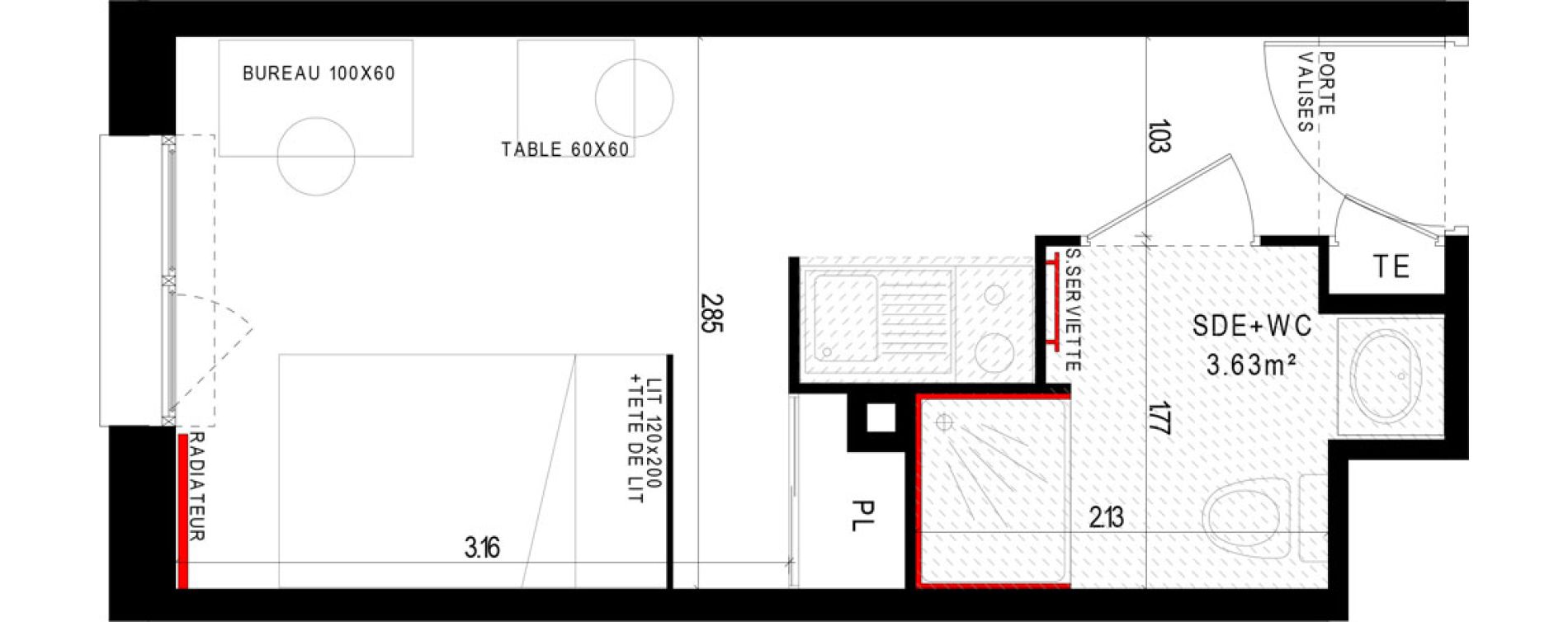 Appartement T1 meubl&eacute; de 17,57 m2 &agrave; Aubi&egrave;re Campus universitaire les c&eacute;zeaux