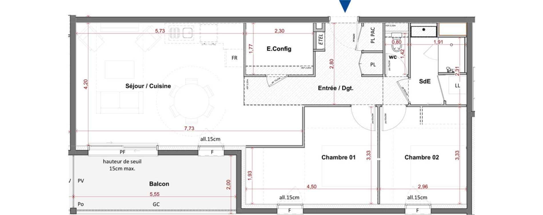 Appartement T3 de 68,29 m2 &agrave; C&eacute;bazat Centre