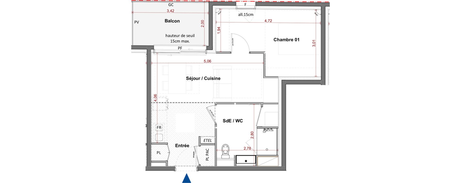Appartement T2 de 38,60 m2 &agrave; C&eacute;bazat Centre