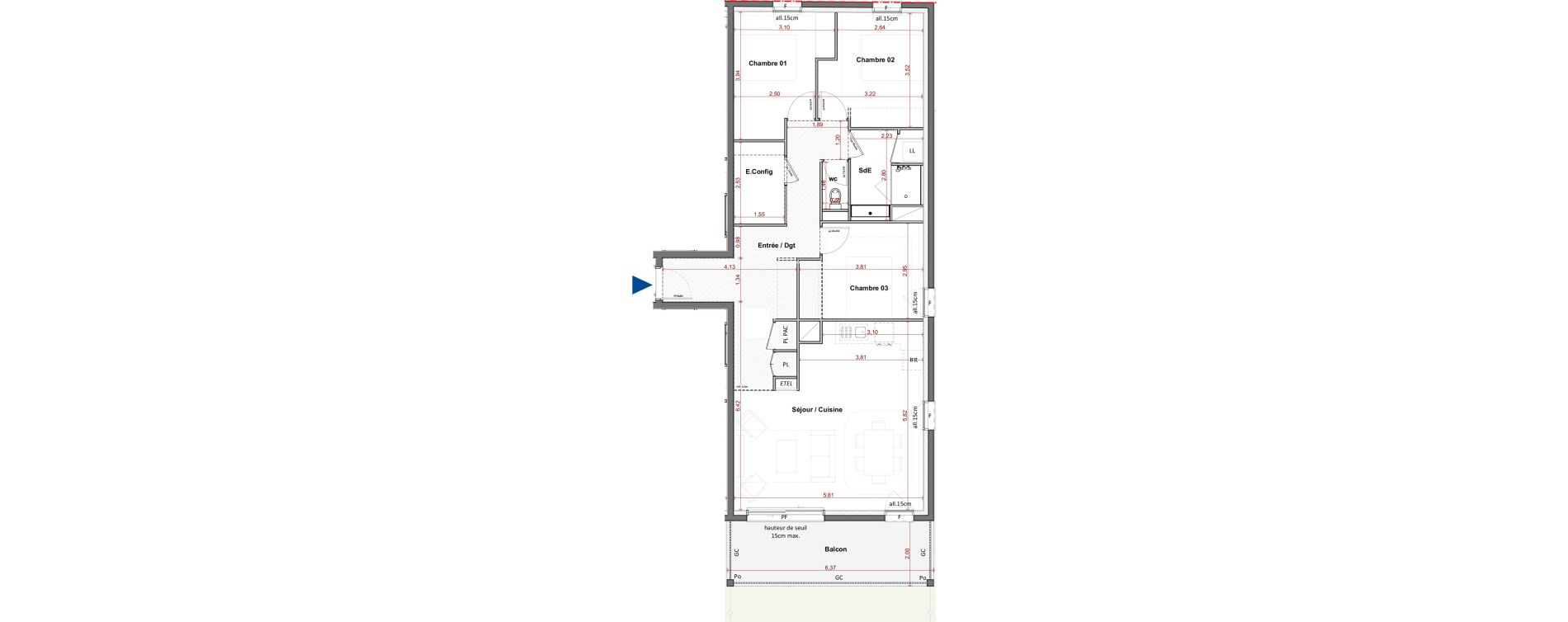 Appartement T4 de 88,07 m2 &agrave; C&eacute;bazat Centre