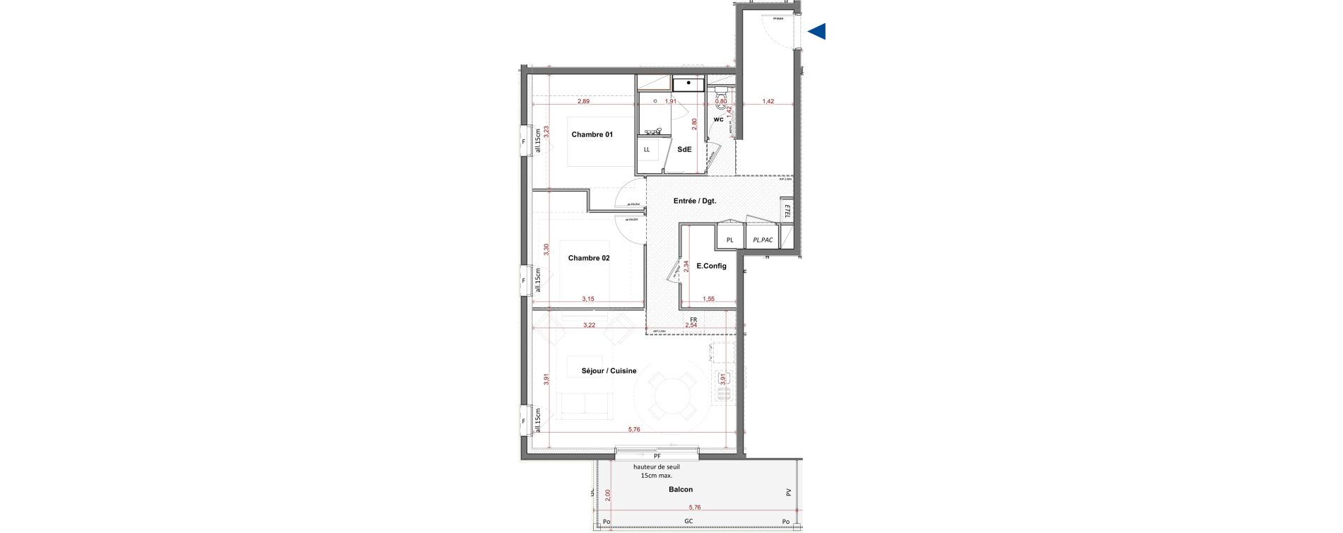 Appartement T3 de 67,95 m2 &agrave; C&eacute;bazat Centre