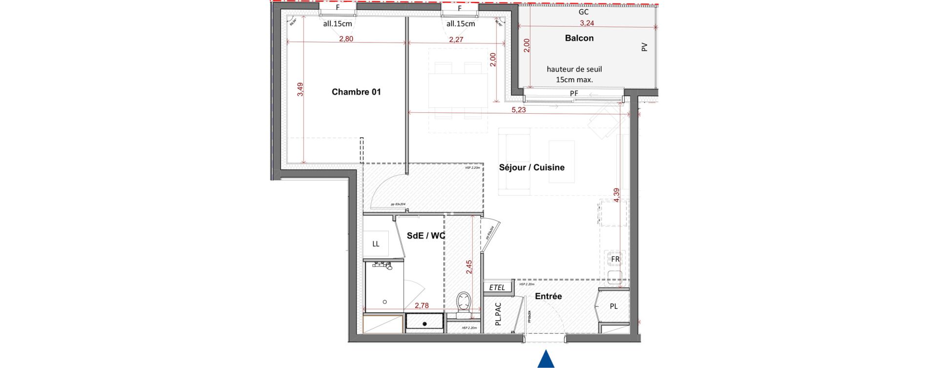Appartement T2 de 45,56 m2 &agrave; C&eacute;bazat Centre
