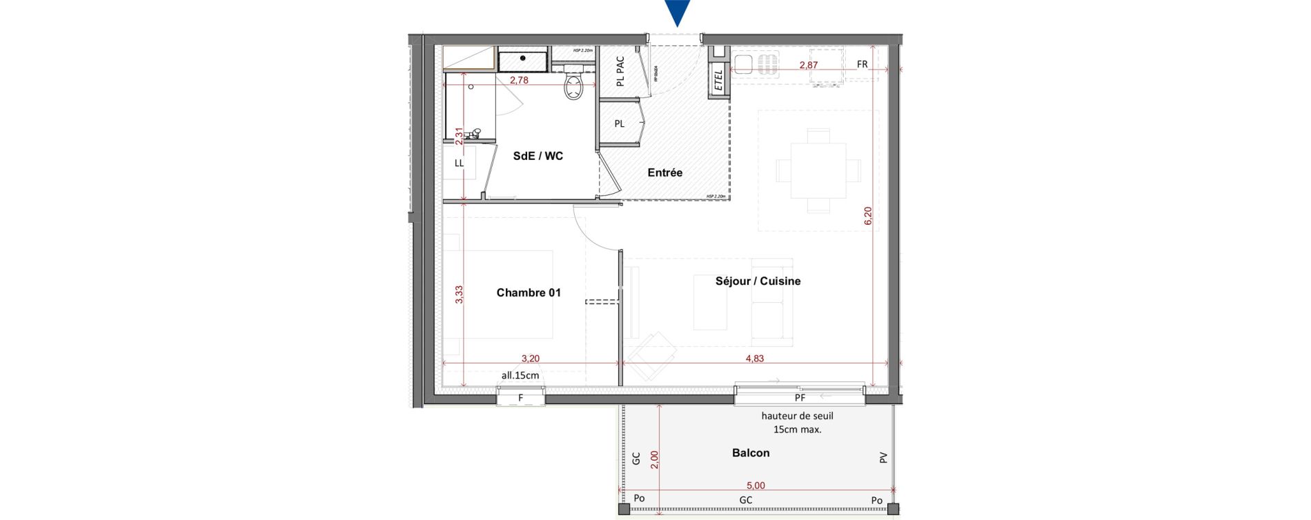 Appartement T2 de 48,37 m2 &agrave; C&eacute;bazat Centre