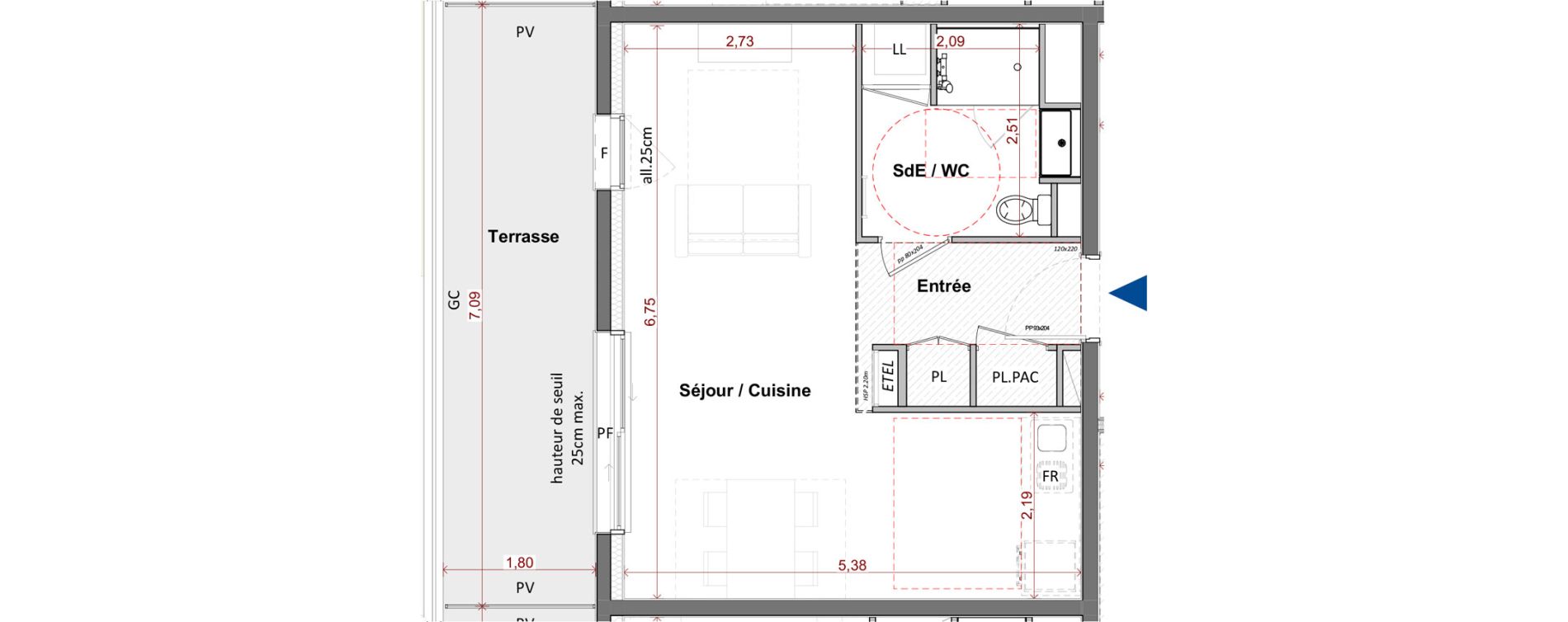 Appartement T1 de 34,72 m2 &agrave; C&eacute;bazat Centre