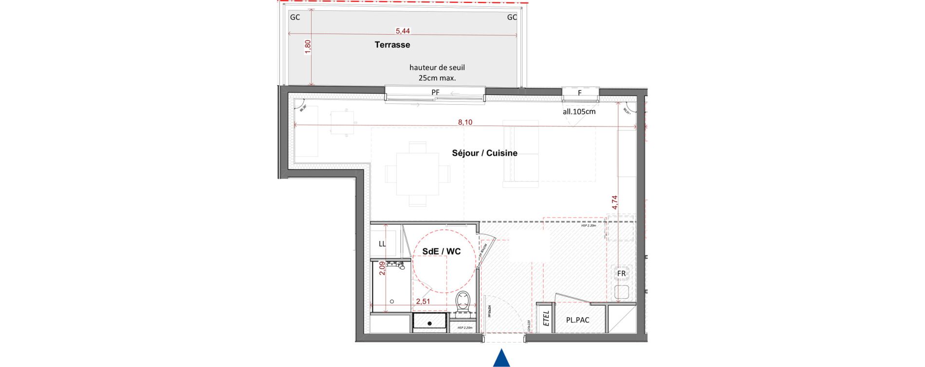 Appartement T1 de 35,43 m2 &agrave; C&eacute;bazat Centre