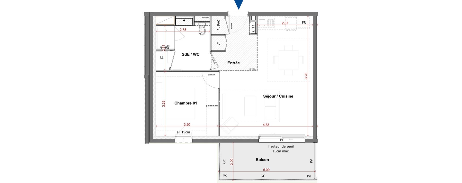 Appartement T2 de 48,42 m2 &agrave; C&eacute;bazat Centre