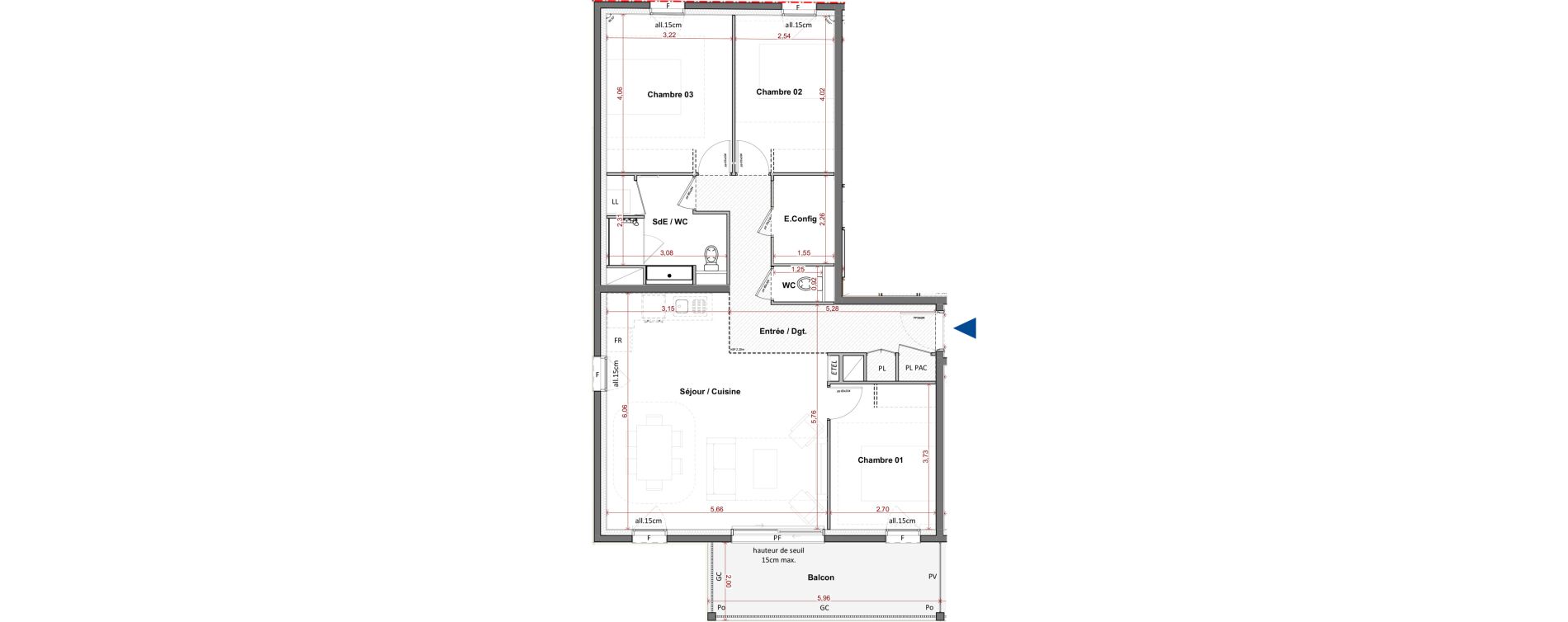 Appartement T4 de 87,55 m2 &agrave; C&eacute;bazat Centre
