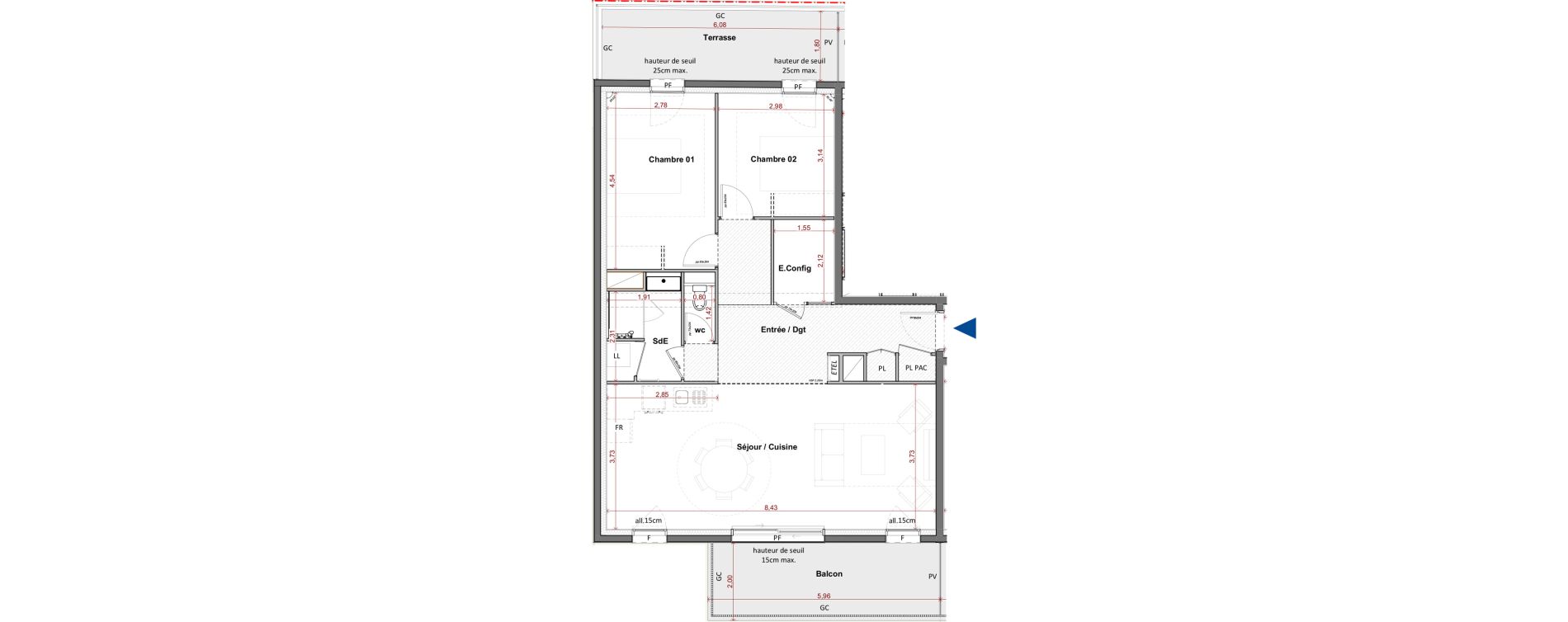 Appartement T3 de 76,93 m2 &agrave; C&eacute;bazat Centre