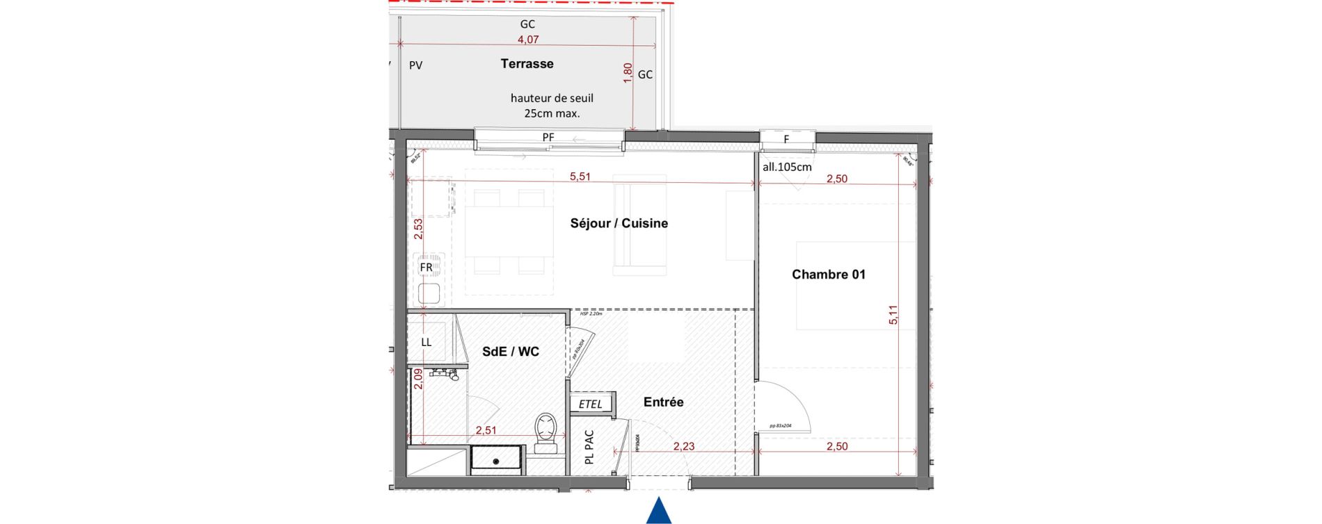 Appartement T2 de 39,81 m2 &agrave; C&eacute;bazat Centre