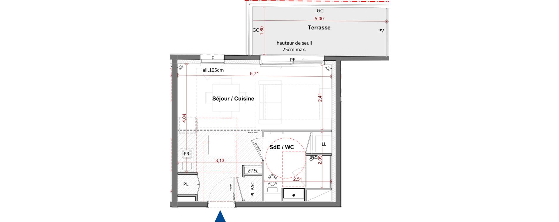 Appartement T1 de 27,48 m2 &agrave; C&eacute;bazat Centre