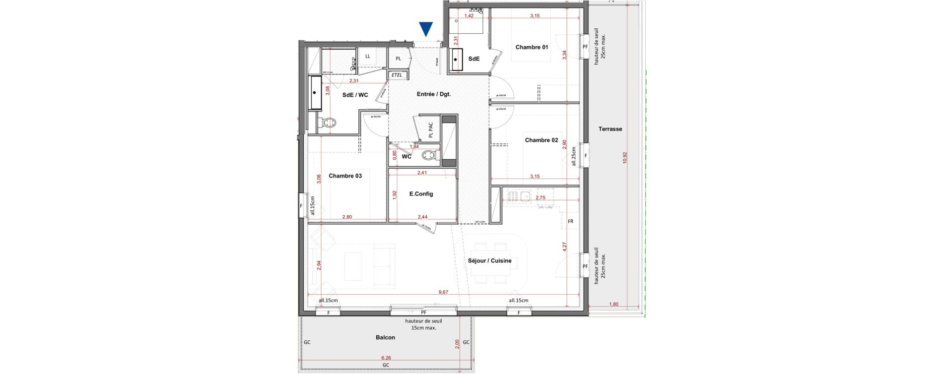 Appartement T4 de 90,36 m2 &agrave; C&eacute;bazat Centre