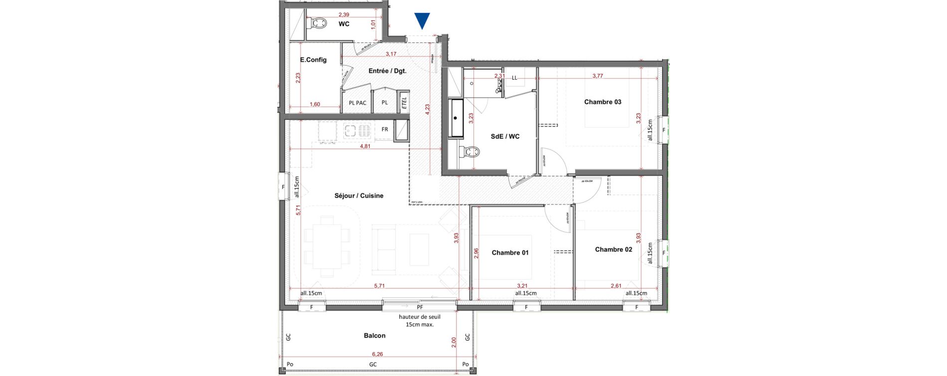 Appartement T4 de 86,85 m2 &agrave; C&eacute;bazat Centre