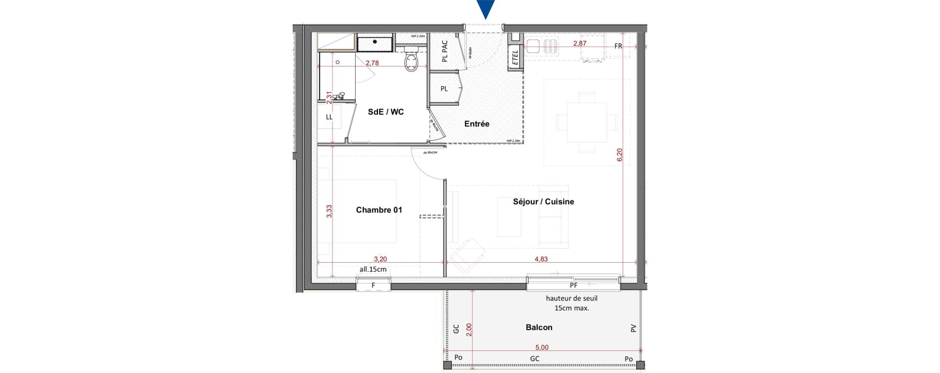Appartement T2 de 48,37 m2 &agrave; C&eacute;bazat Centre