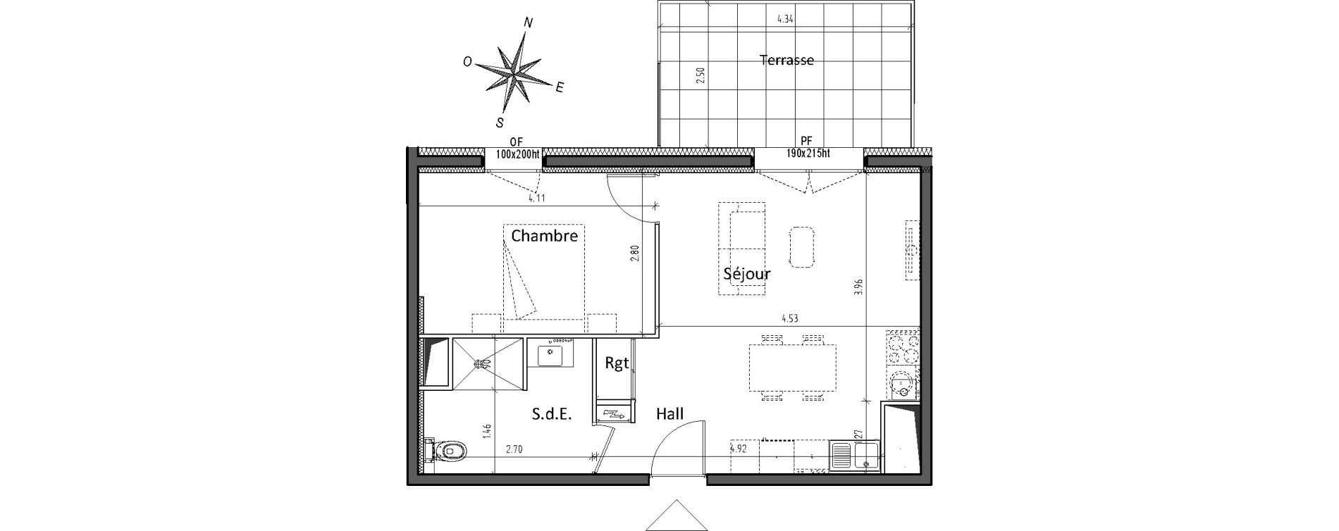 Appartement T2 de 42,88 m2 &agrave; Chamali&egrave;res Centre
