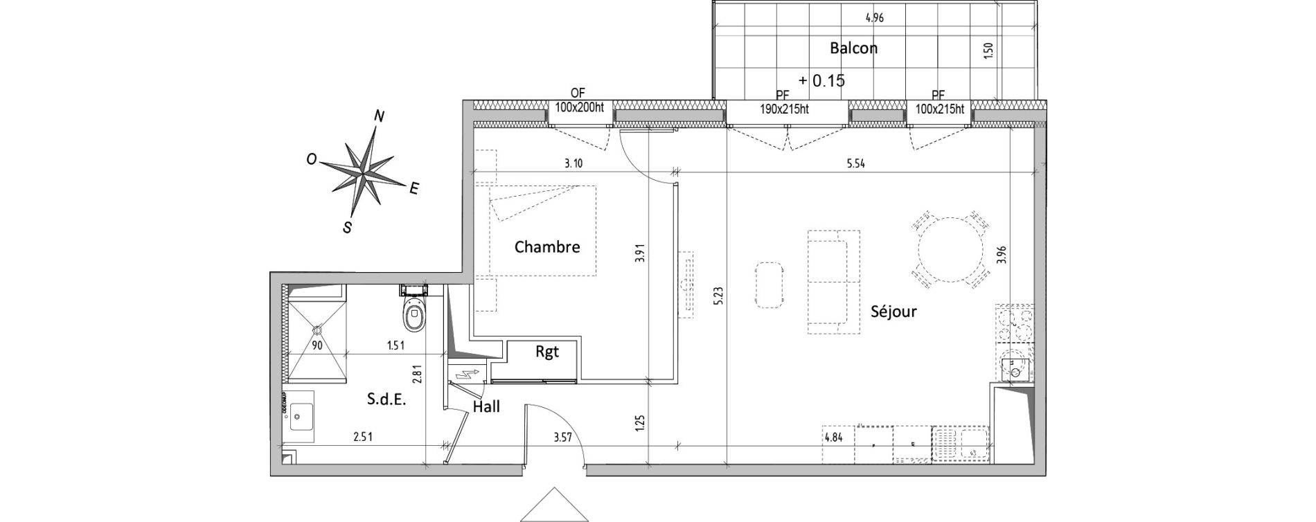 Appartement T2 de 50,79 m2 &agrave; Chamali&egrave;res Centre