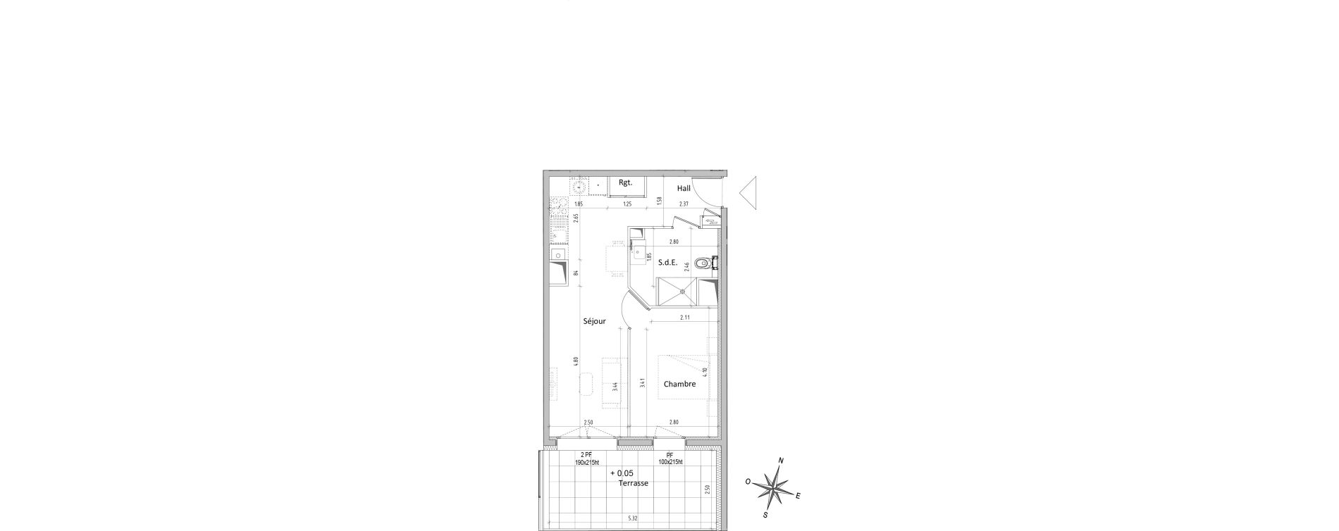 Appartement T2 de 42,11 m2 &agrave; Chamali&egrave;res Centre