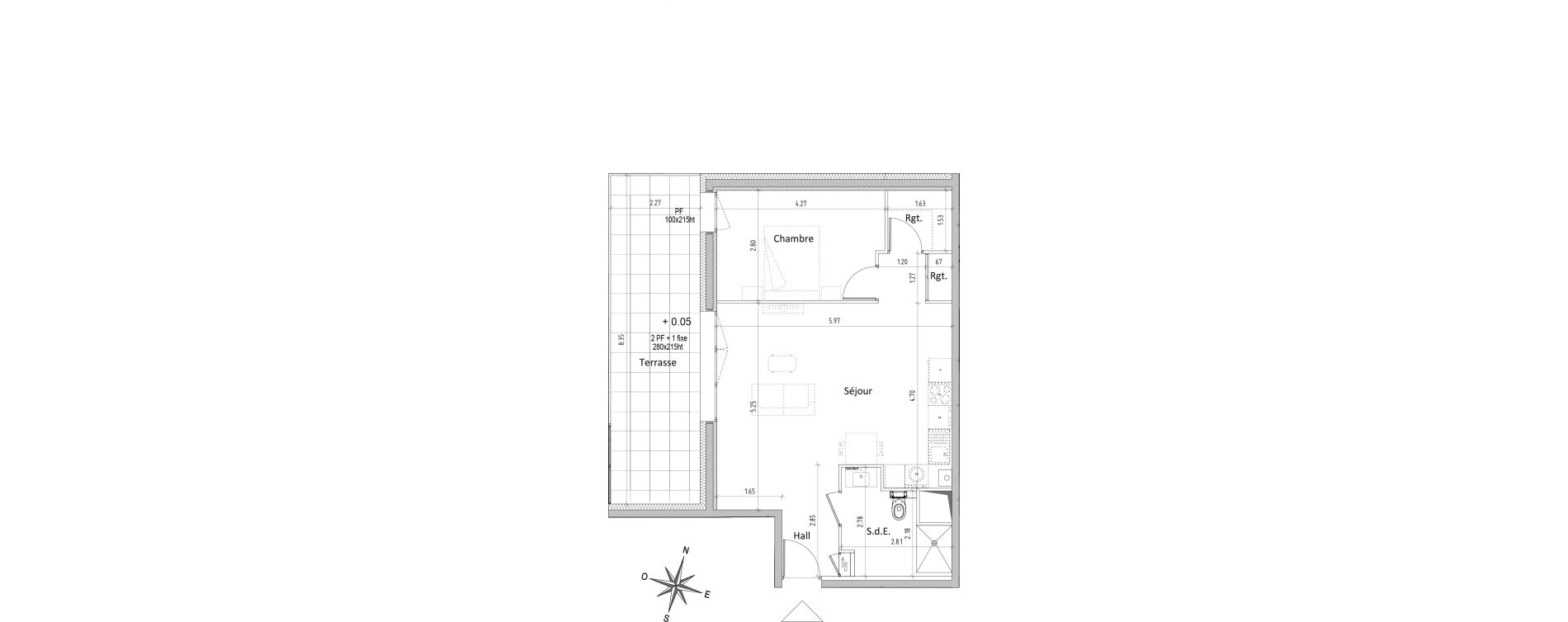 Appartement T2 de 53,59 m2 &agrave; Chamali&egrave;res Centre
