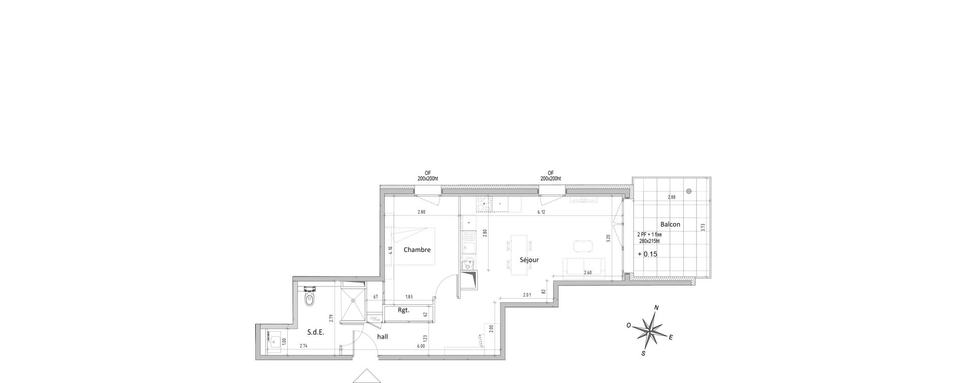 Appartement T2 de 50,85 m2 &agrave; Chamali&egrave;res Centre