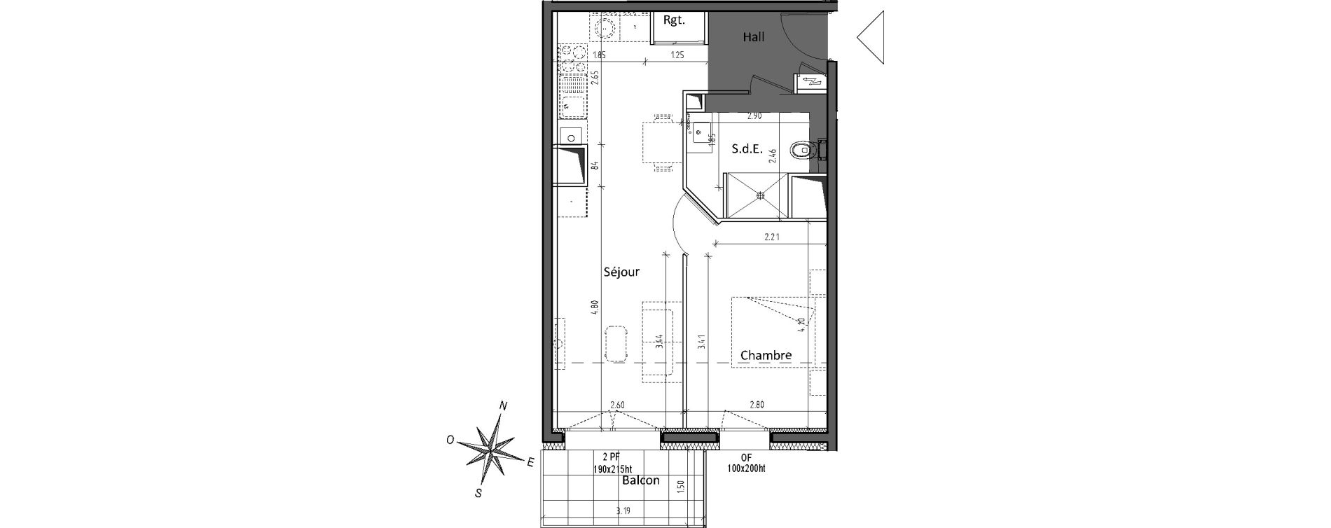 Appartement T2 de 41,90 m2 &agrave; Chamali&egrave;res Centre