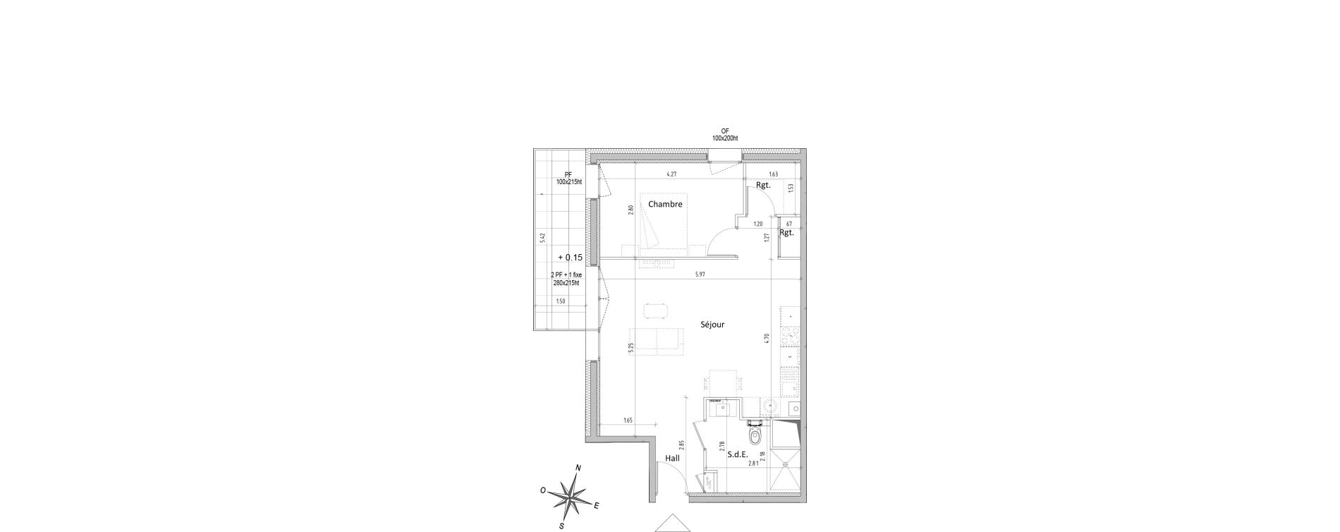 Appartement T2 de 53,59 m2 &agrave; Chamali&egrave;res Centre