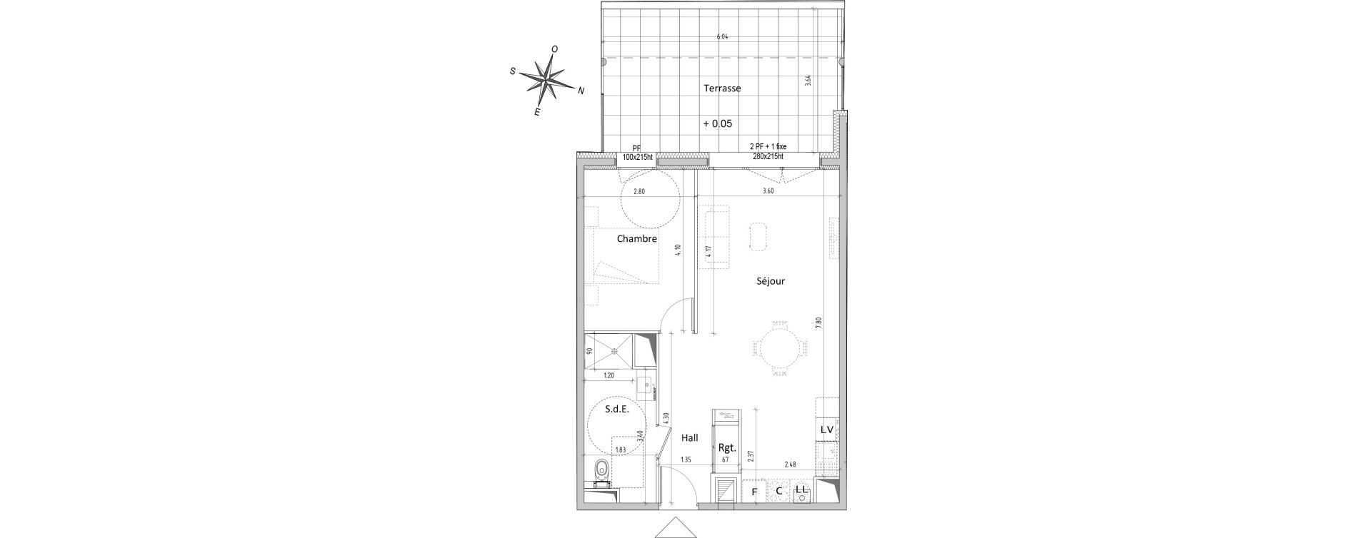 Appartement T2 de 51,65 m2 &agrave; Chamali&egrave;res Centre