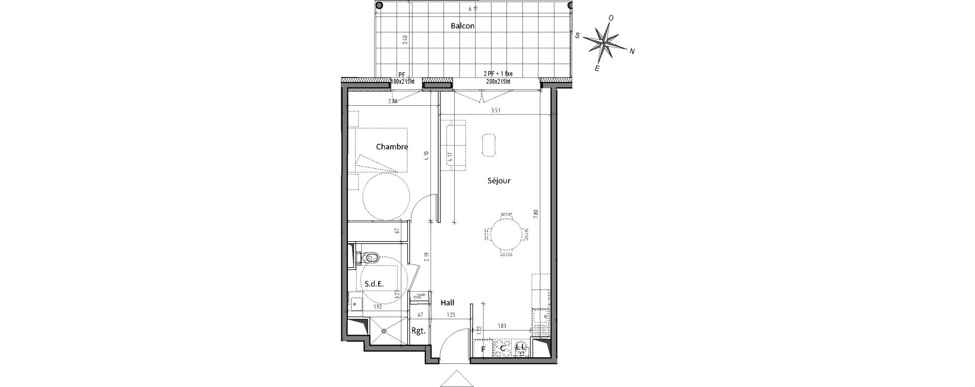 Appartement T2 de 51,16 m2 &agrave; Chamali&egrave;res Centre