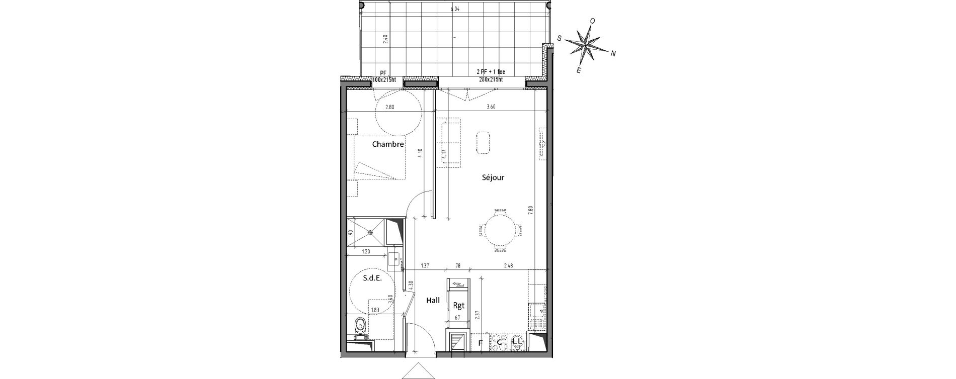 Appartement T2 de 51,65 m2 &agrave; Chamali&egrave;res Centre