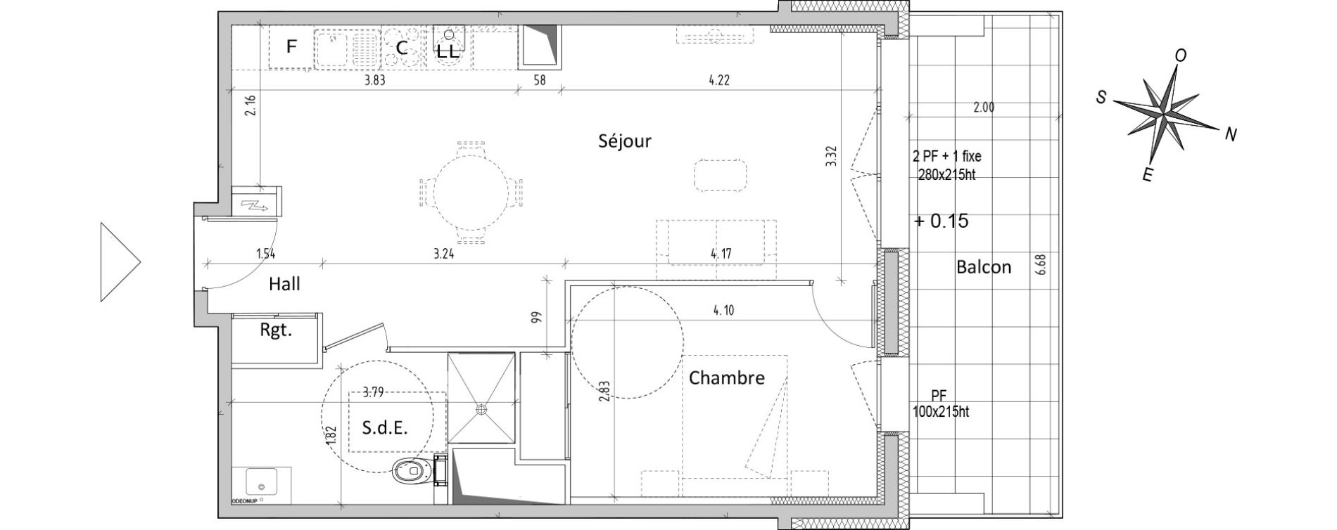 Appartement T2 de 52,58 m2 &agrave; Chamali&egrave;res Centre
