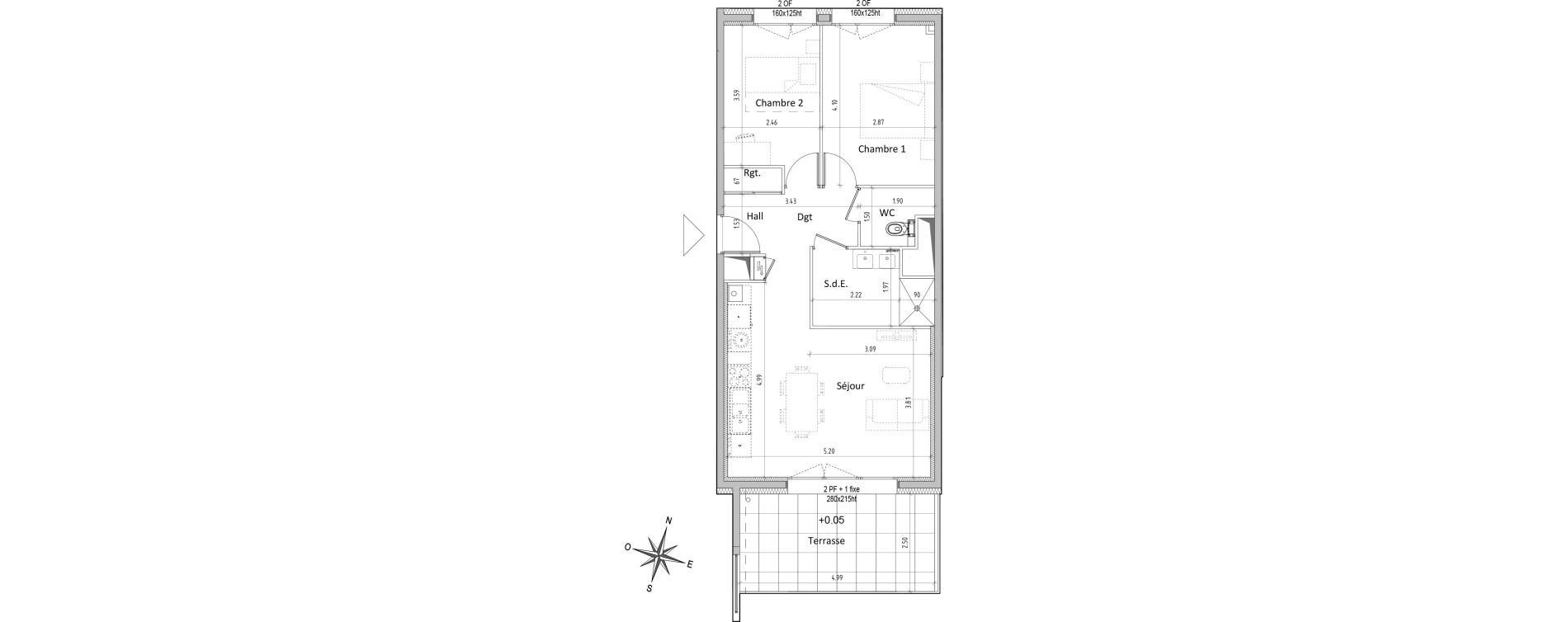 Appartement T3 de 58,28 m2 &agrave; Chamali&egrave;res Centre