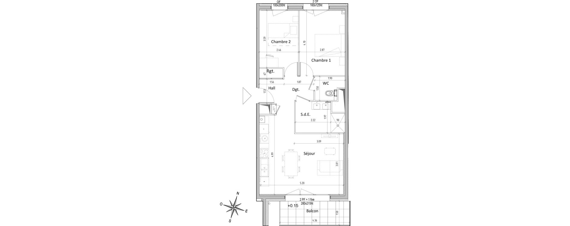 Appartement T3 de 58,78 m2 &agrave; Chamali&egrave;res Centre