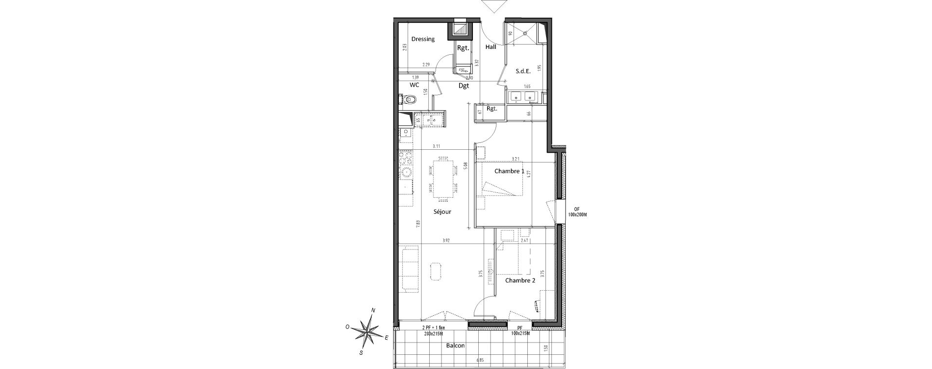 Appartement T3 de 72,03 m2 &agrave; Chamali&egrave;res Centre