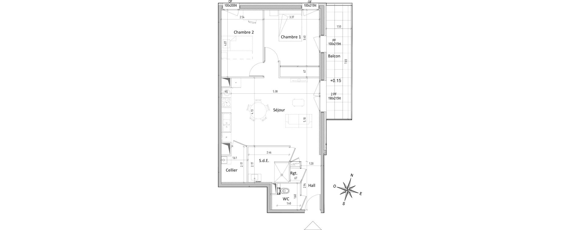 Appartement T3 de 65,06 m2 &agrave; Chamali&egrave;res Centre