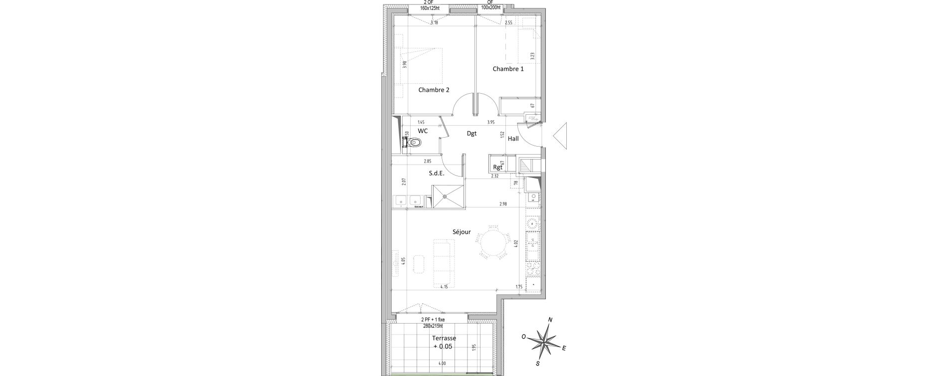 Appartement T3 de 63,58 m2 &agrave; Chamali&egrave;res Centre