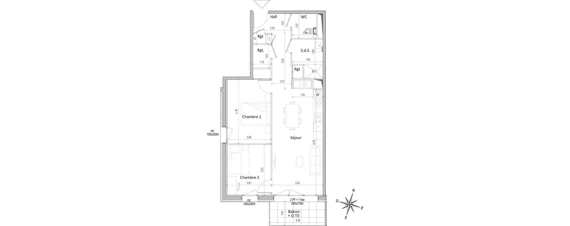 Appartement T3 de 61,10 m2 &agrave; Chamali&egrave;res Centre