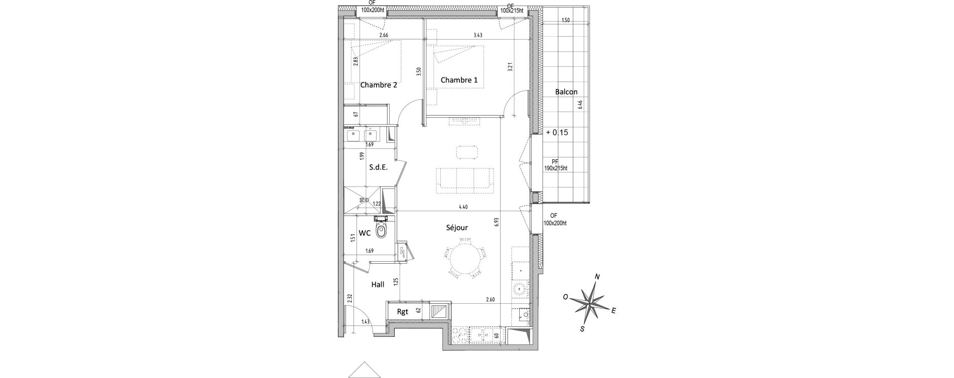 Appartement T3 de 61,12 m2 &agrave; Chamali&egrave;res Centre