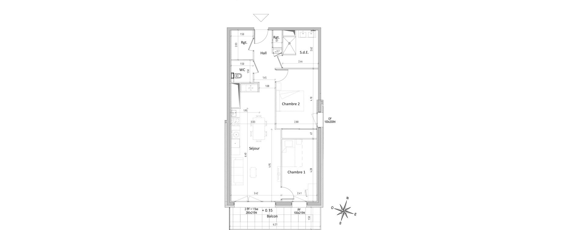 Appartement T3 de 66,44 m2 &agrave; Chamali&egrave;res Centre
