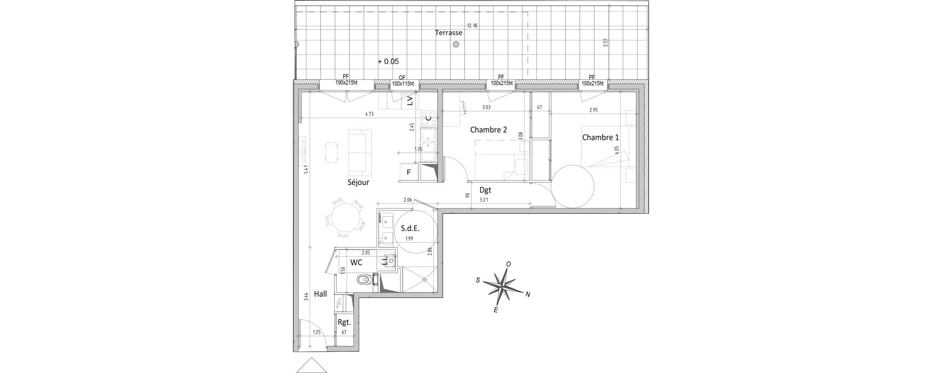 Appartement T3 de 61,70 m2 &agrave; Chamali&egrave;res Centre