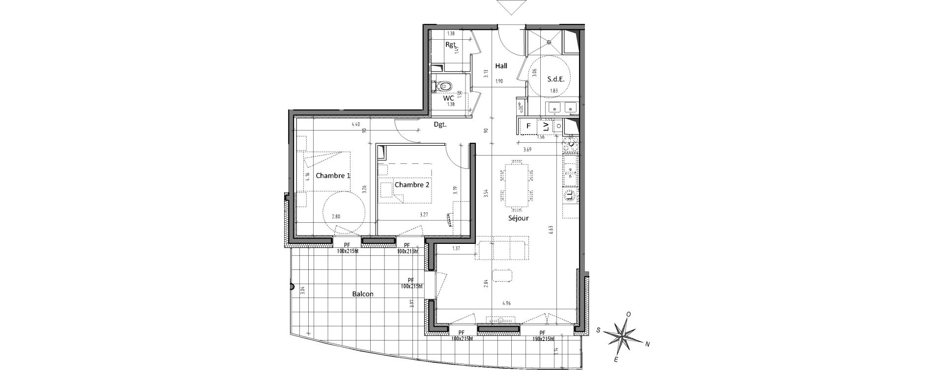 Appartement T3 de 69,90 m2 &agrave; Chamali&egrave;res Centre