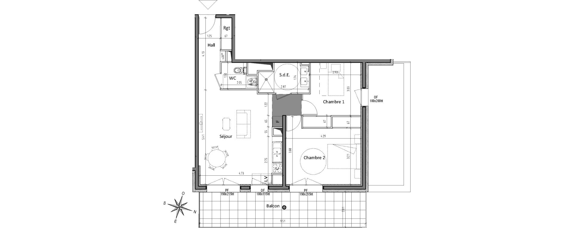 Appartement T3 de 65,89 m2 &agrave; Chamali&egrave;res Centre