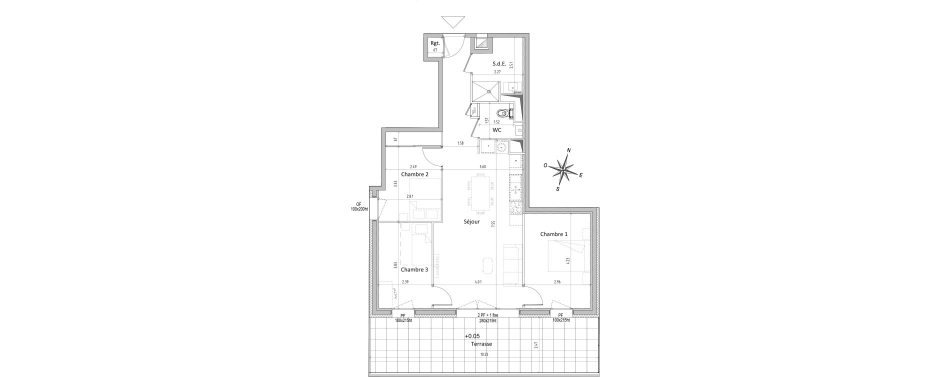 Appartement T4 de 75,12 m2 &agrave; Chamali&egrave;res Centre