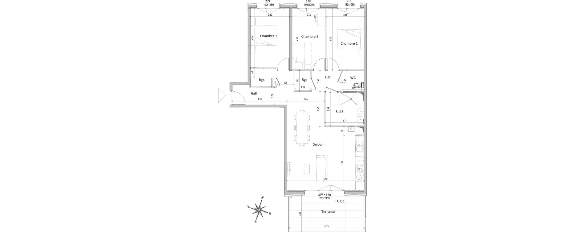 Appartement T4 de 87,10 m2 &agrave; Chamali&egrave;res Centre