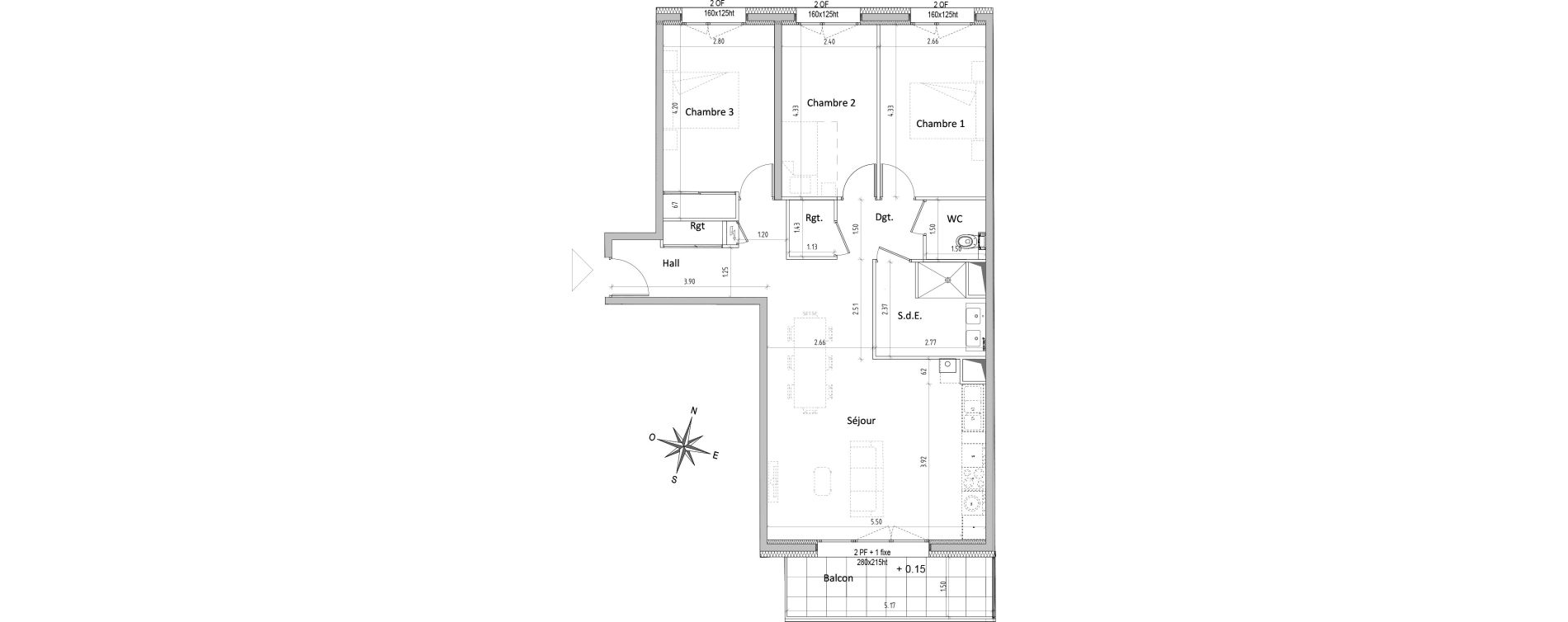 Appartement T4 de 87,08 m2 &agrave; Chamali&egrave;res Centre