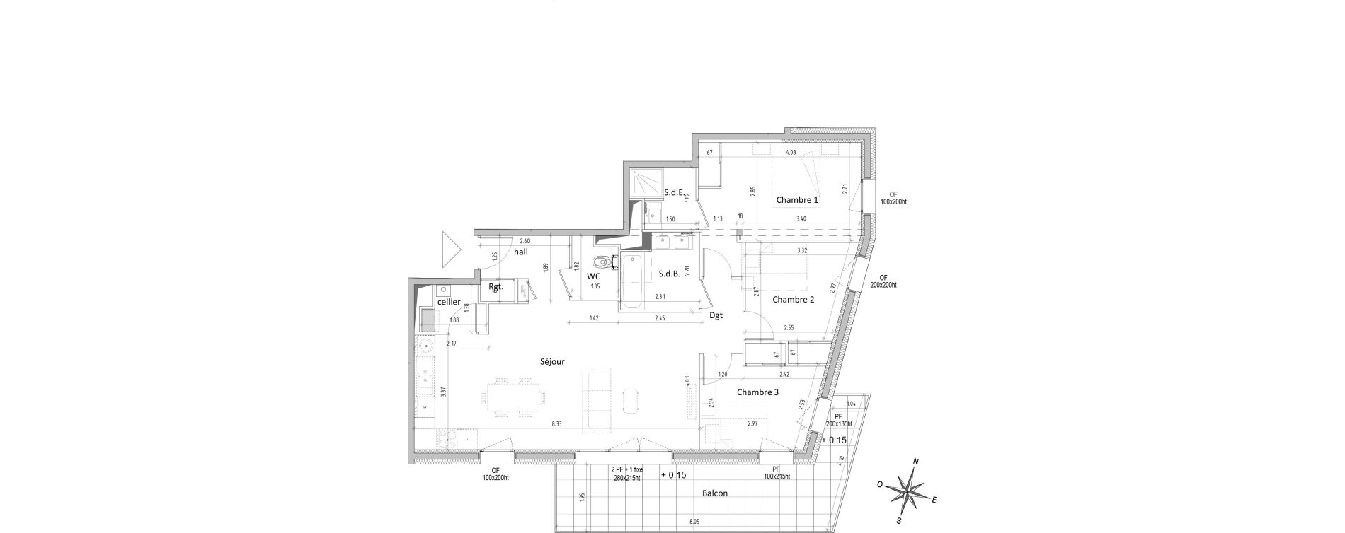 Appartement T4 de 85,83 m2 &agrave; Chamali&egrave;res Centre