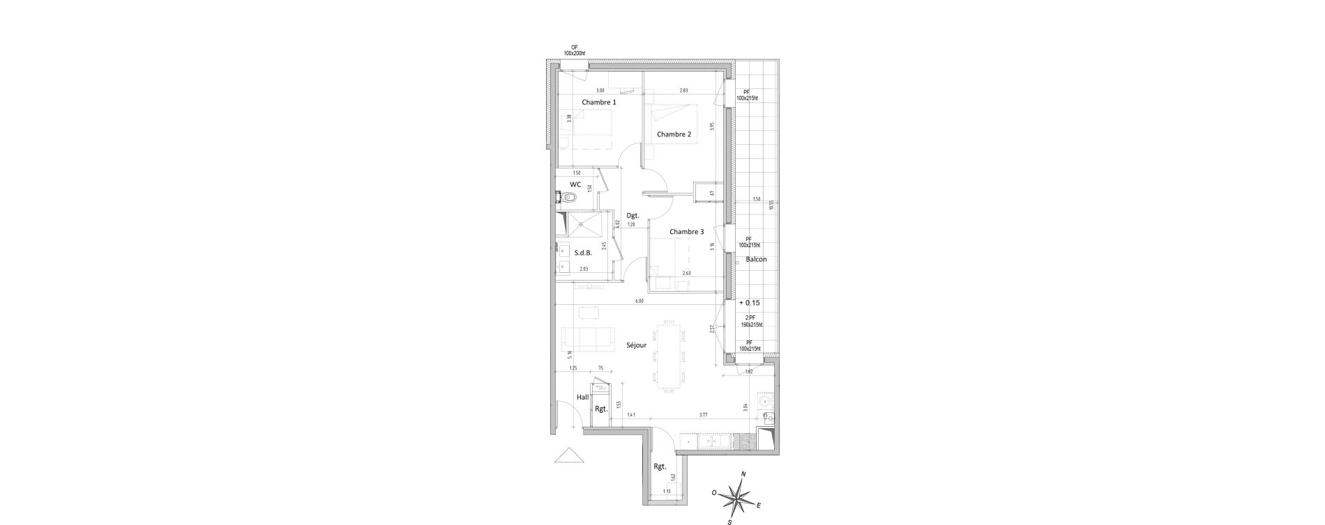 Appartement T4 de 82,26 m2 &agrave; Chamali&egrave;res Centre
