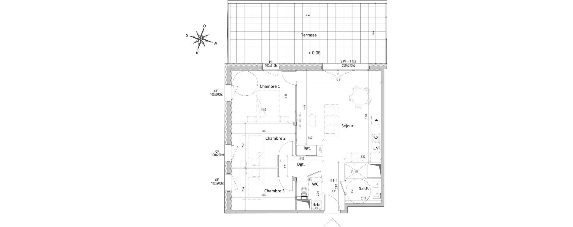 Appartement T4 de 71,92 m2 &agrave; Chamali&egrave;res Centre