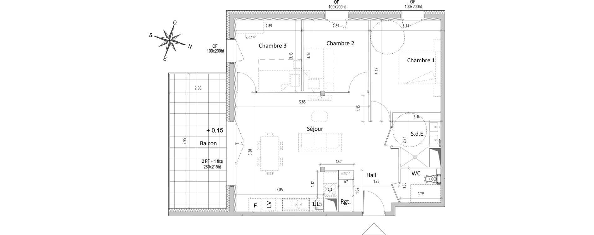Appartement T4 de 72,51 m2 &agrave; Chamali&egrave;res Centre