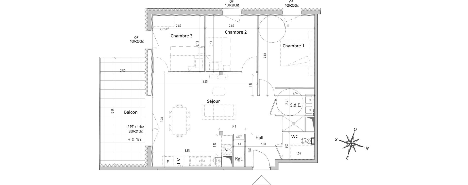 Appartement T4 de 72,52 m2 &agrave; Chamali&egrave;res Centre