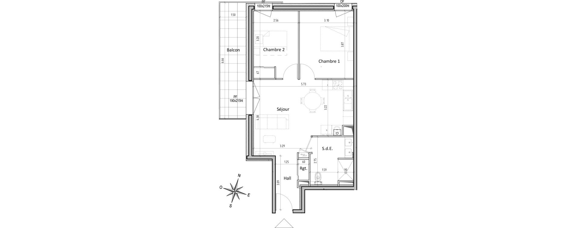 Appartement T3 de 54,77 m2 &agrave; Chamali&egrave;res Centre