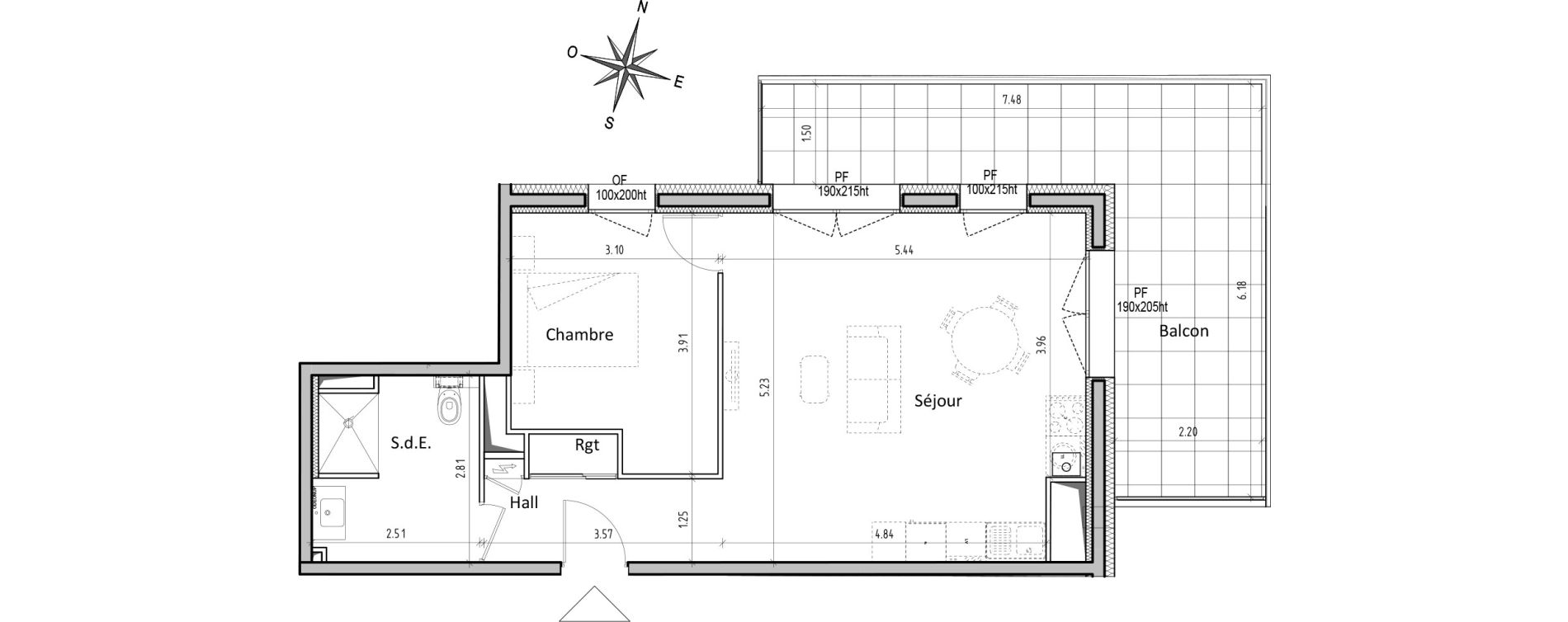 Appartement T2 de 50,46 m2 &agrave; Chamali&egrave;res Centre