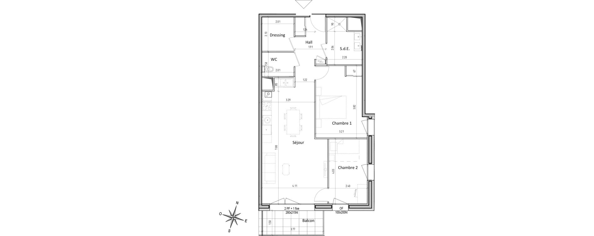 Appartement T3 de 70,66 m2 &agrave; Chamali&egrave;res Centre